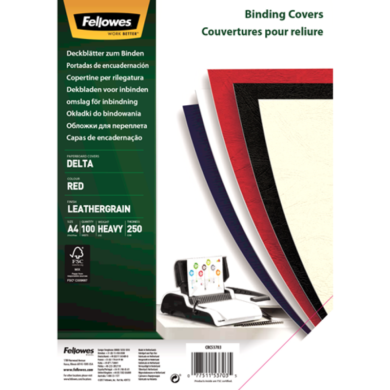 Fellowes Portadas de Carton Fellowes - Tamaño A4 - Acabado en Simil Piel - Amplia Gama de Colores y Texturas - Fabricadas con Ca