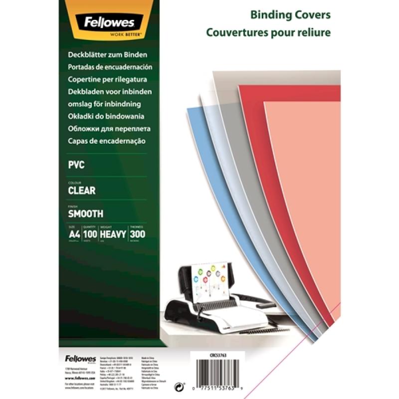 Fellowes Pack de 100 Portadas para Encuadernar de PVC A4 - 300 Micras - Muy Resistentes - Transparente