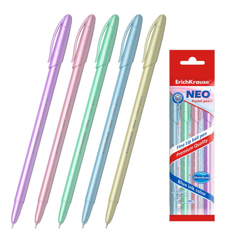 Erichkrause Pack de 5 Boligrafos Neo Pastel Pearl - Punta de Aguja Sofisticada - Tinta de Baja Viscosidad - Colores Pastel Perla