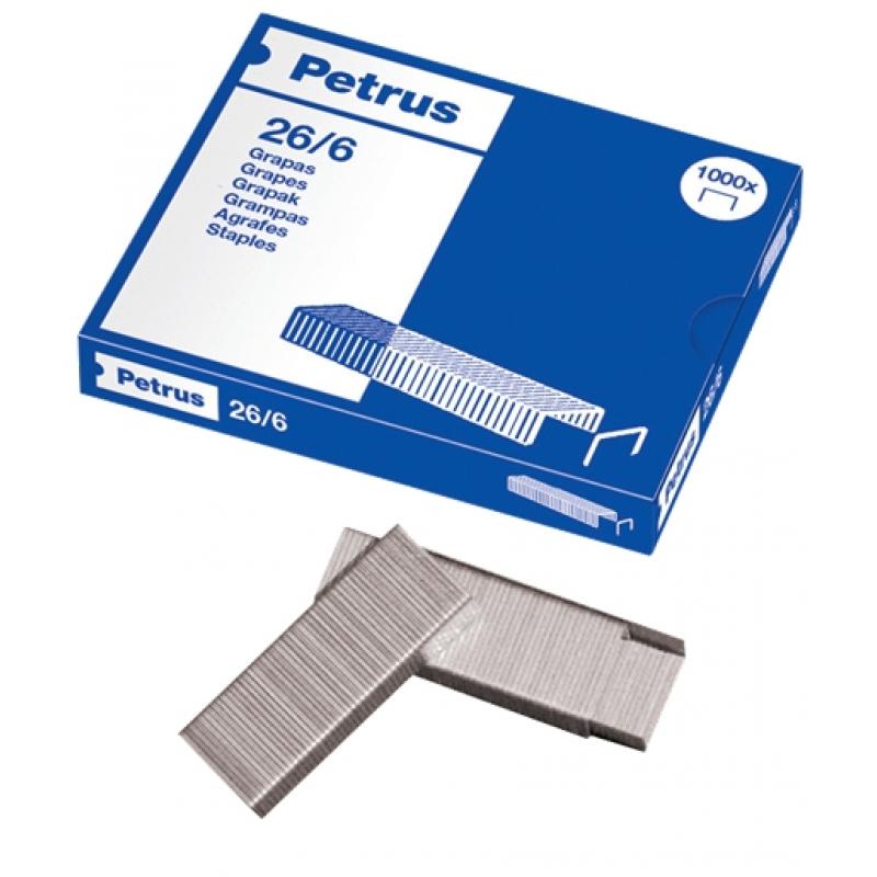 Petrus Grapas 26/6 Galvanizadas - Hasta 30 Hojas - Caja de 1000 Grapas - Patilla de 6mm