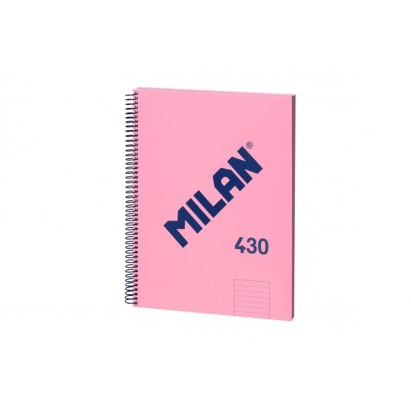 Milan Cuaderno Espiral Formato A4 Pautado 7mm - 80 Hojas de 95 gr/m2 - Microperforado, 4 Taladros - Color Rosa