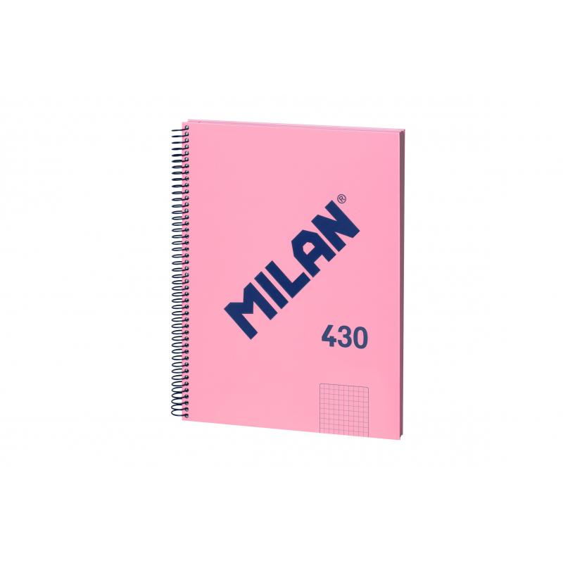 Milan Cuaderno Espiral Formato A4 Cuadricula 5x5mm - 80 Hojas de 95 gr/m2 - Microperforado, 4 Taladros - Color Rosa