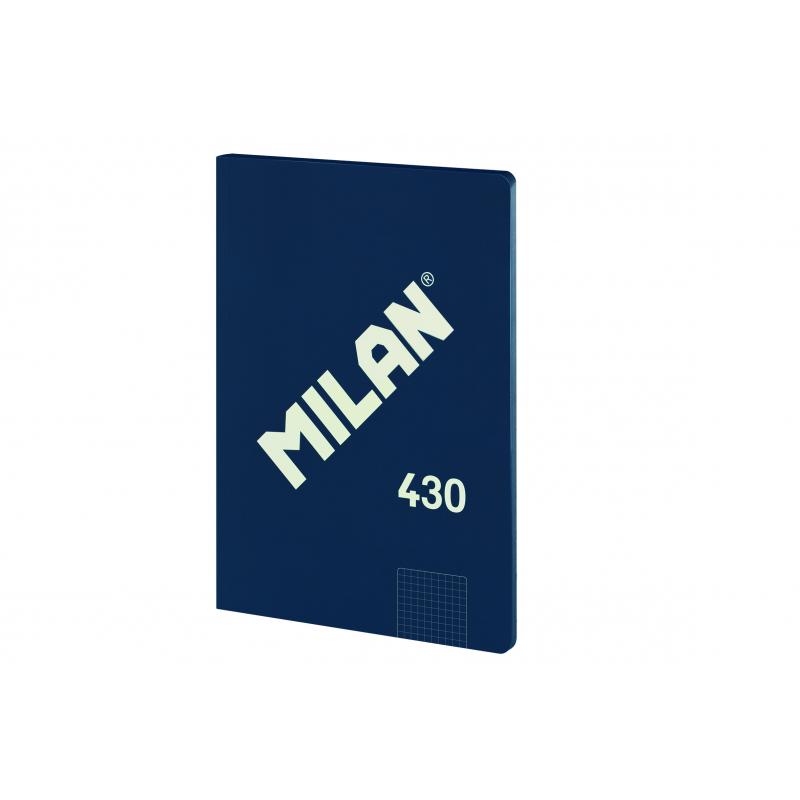 Milan Libreta Encolada Formato A4 Cuadricula 5x5mm - 48 Hojas de 95 gr/m2 - Microperforado - Tapa Blanda - Color Azul Oscuro