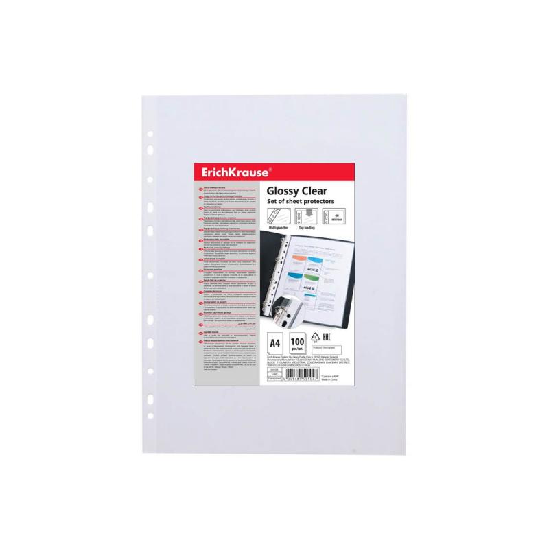 Erichkrause Pack de 100 Fundas Protectoras Glossy Clear - 60cm - A4 - Transparente