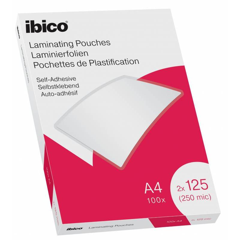 Ibico Caja de 100 Laminas de Plastificar Autoadhesivas A4 125 Micras  - Acabado Cristalino de Alto Brillo - Plastifica Papel, Fo