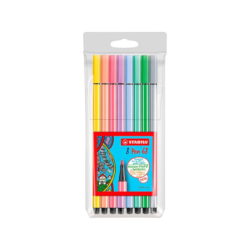 Stabilo Pen 68 Pack de 8 Rotuladores Acuarelables - Punta de Fibra - Trazo de 1mm aprox. - Tinta a Base de Agua - Capuchon Venti