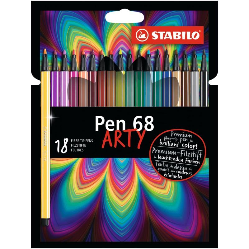 Stabilo Pen 68 Arty Pack de 18 Rotuladores - Punta de Fibra - Trazo de 1mm aprox. - Tinta a Base de Agua - Capuchon Ventilado - 