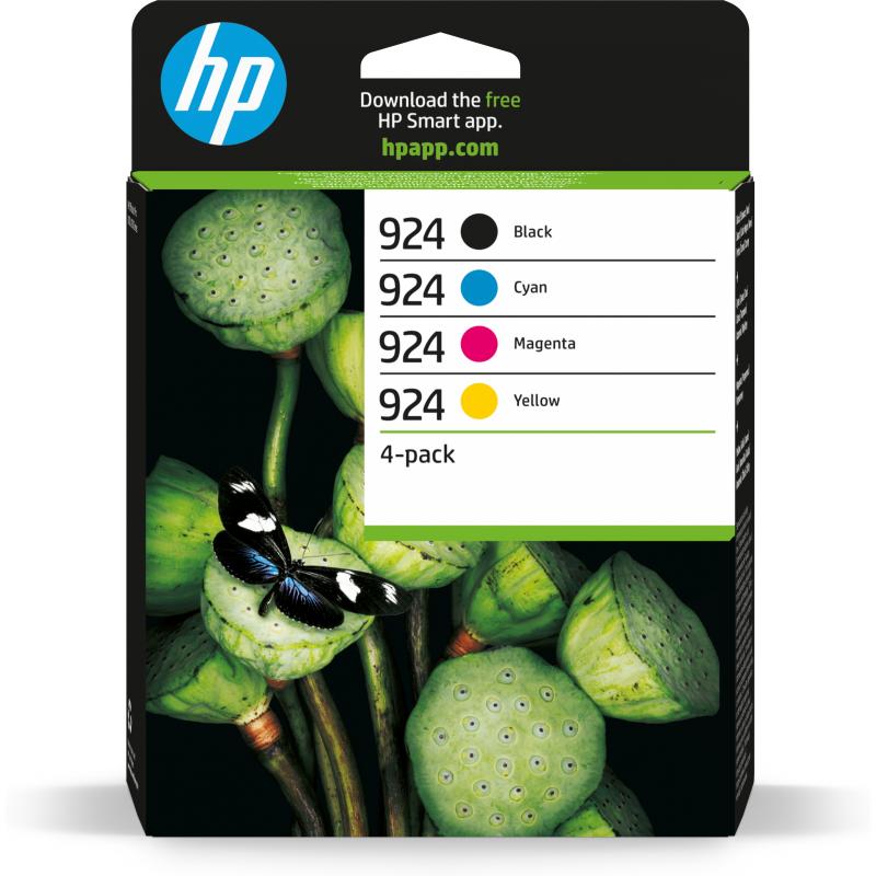 HP 924 Pack de 4 Cartuchos de Tinta Original Negro, Amarillo, Magenta y Cyan - 6C3Z1NE