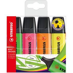 Stabilo Boss 70 Pack de 4 Marcadores Fluorescentes - Trazo entre 2 y 5mm - Recargable - Tinta con Base de Agua - Colores Surtido