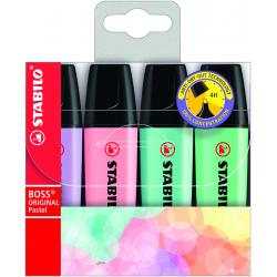 Stabilo Boss 70 Pastel Pack de 4 Rotuladores Marcadores Fluorescentes - Trazo entre 2 y 5mm - Recargable - Tinta con Base de Agu