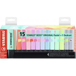 Stabilo Boss 70 Pastel Pack de 15 Marcadores Fluorescentes - Trazo entre 2 y 5mm - Recargable - Tinta con Base de Agua - Colores