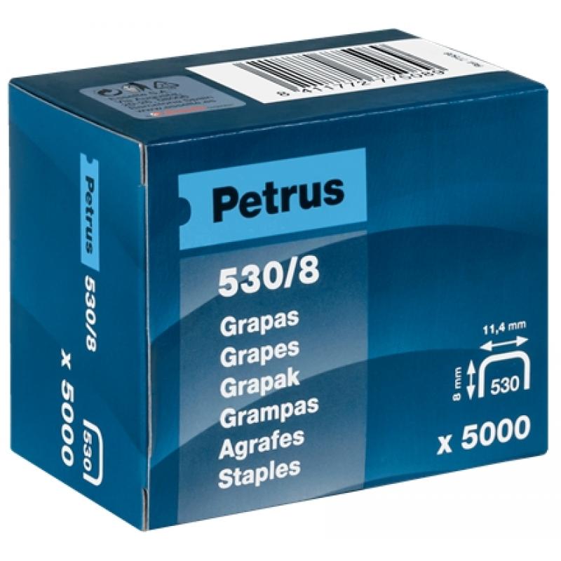 Petrus Caja de 5000 Grapas 530/8 Cobreadas para Clavadora - Patilla de 8mm