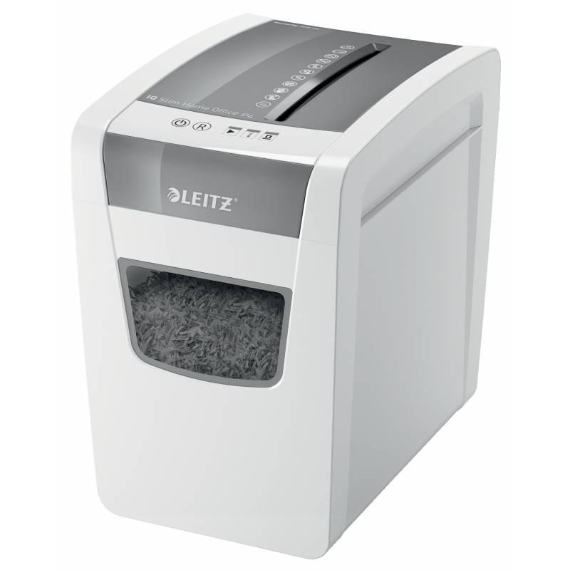 Leitz IQ Destructora de Papel Slim Home Office P4 - Silenciosa y Estilizada - 10 Hojas - Papelera 23L - Corte Confeti - Nivel de