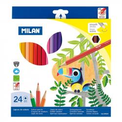 Milan Pack de 24 Lapices Hexagonales de Colores - Mina 2.9mm - Trazo Uniforme - Resistente a la Rotura - Colores Surtidos