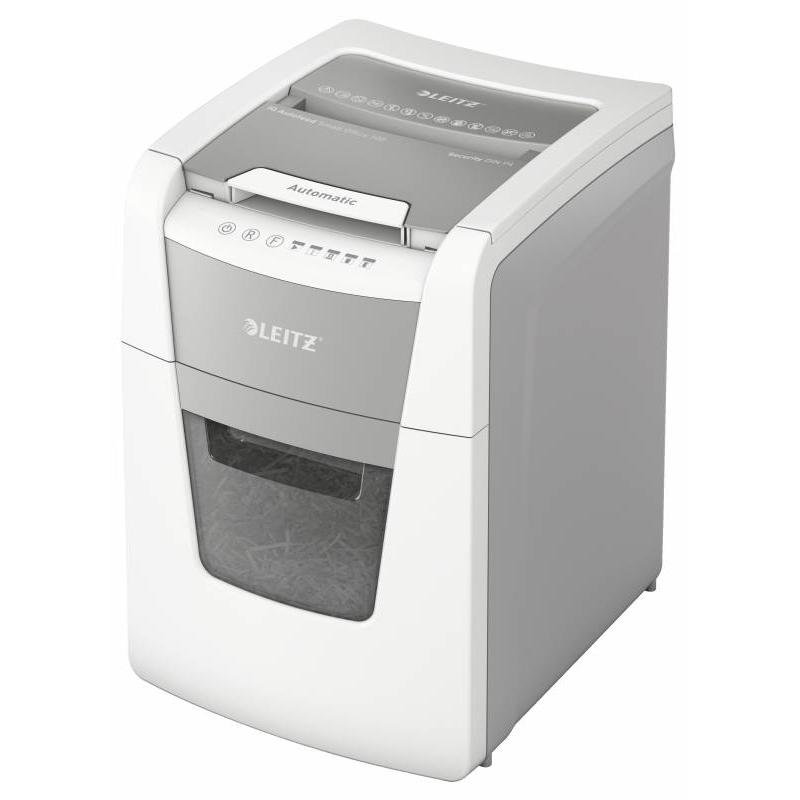 Leitz IQ 100 Autofeed P4 Destructora Automatica de Papel - Tritura 100 Hojas - Papelera de 34L - Corte en Particulas - Blanco