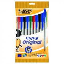 Bic Cristal Original Pack de 10 Boligrafos de Bola - Punta Redonda de 1.0mm - Trazo 0.4mm - Tinta con Base de Aceite - Colores S