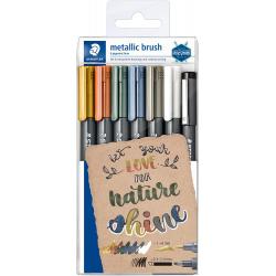 Staedtler Metallic Brush Pack de 7 Rotuladores Punta de Pincel - Tinta Base de Agua - Trazo 1 - 6mm Aprox - Colores Surtidos