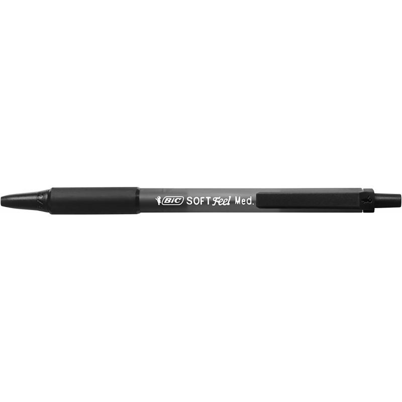 Bic Soft Feel Boligrafo Retractil - Punta Media de 1mm - Cuerpo Translucido con Grip - Color Negro