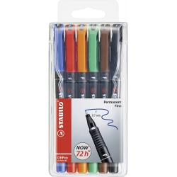 Stabilo OHPen Pack de 6 Rotuladores Permanentes - Punta Fina - Trazo de 0.7mm - Agarre Antideslizante - Tapon Ventilado - Colore