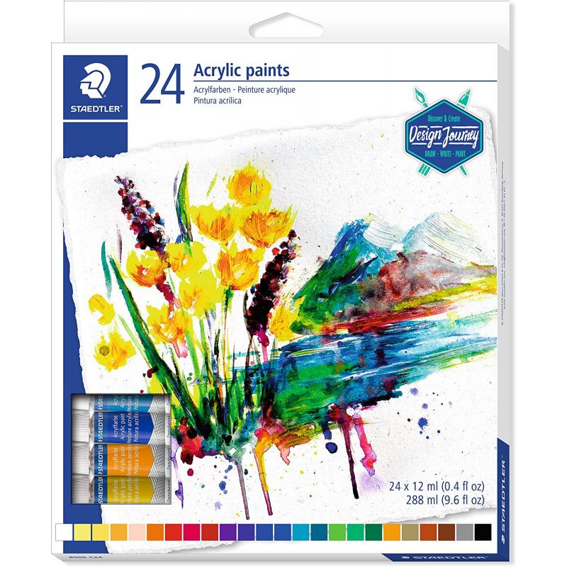 Staedtler 8500 Pack de 24 Tubos de Pintura Acrilica - Facil de Mezclar - Para Amplia Variedad de Superficies - Colores Surtidos