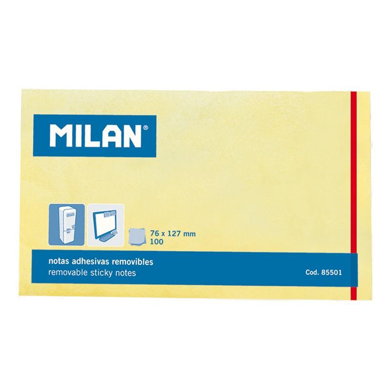 Milan Bloc de 100 Notas Adhesivas - Removibles - 76mm x 127mm - Color Amarillo Claro