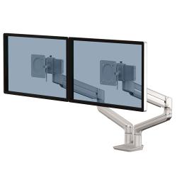 Fellowes Tallo Brazo para Monitor Doble - Brazo giratorio de 270º - Sistema con Muelle de Gas - Hasta 9kg - Color Plata