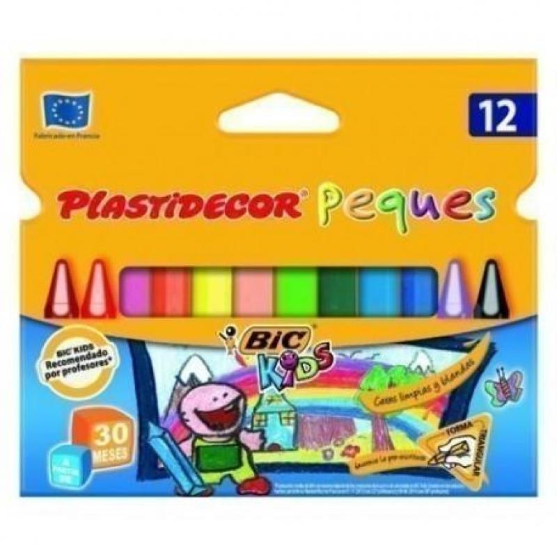 Bic Kids Plastidecor Peques Caja de 12 Lapices de Cera Triangulares - Ideal Niños Pequeños - Textura blanda - No Mancha