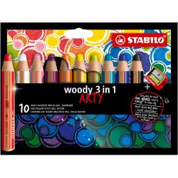 Stabilo Woddy 3 en 1 Arty Pack de 10 Lapices de Colores + Sacapuntas - Lapiz de Color, Cera y Acuarela, Todo en Uno - Mina XXL 1