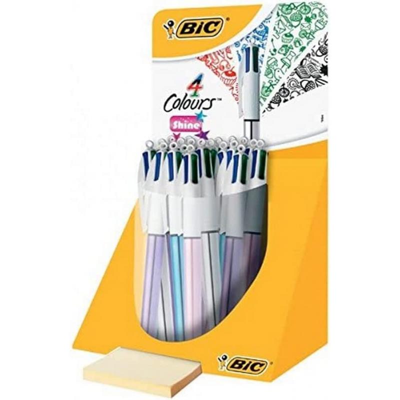 Bic 4 Colours Shine Expositor de 20 Boligrafos de Bola Retractil - Punta Media de 1.0mm - Tinta con Base de Aceite - Cuerpo de C