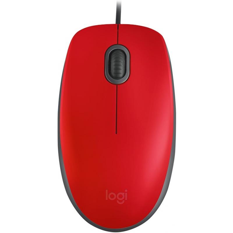 Logitech M110 Silent Raton USB 1000dpi - 3 Botones - Silencioso - Uso Ambidiestro - Cable de 1.80m - Color Rojo