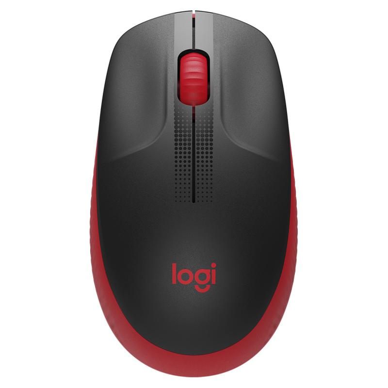 Logitech M190 Full Size Raton Inalambrico USB 1000dpi - 3 Botones - Gran Tamaño - Uso Ambidiestro - Color Negro/Rojo