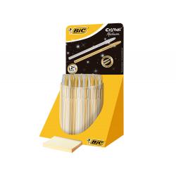 Bic Cristal Linea Celebration Expositor de 40 Boligrafos de Bola con Cuerpo Dorado y Plateado - Punta Media de 1.0mm - Tinta con