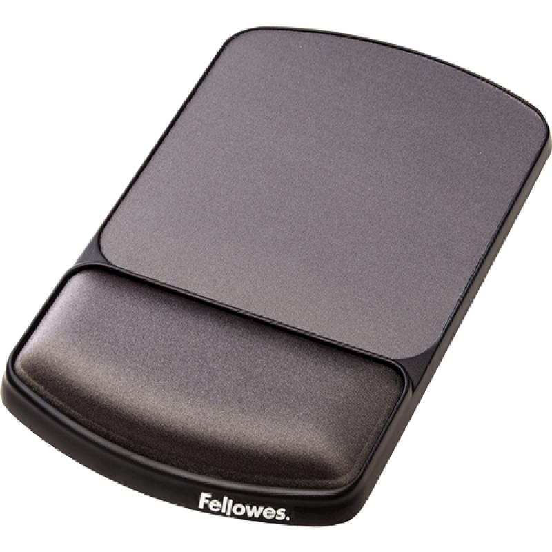 Fellowes Alfombrilla Premiun  con Reposamuñecas Ajustable Gel - Angulo y Altura Ajustable - Superficie de Poliester - Color Negr