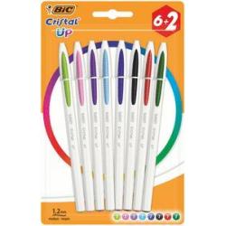 Bic Cristal Up Pack de 8 Boligrafos de Bola - Punta Redonda de 1.2mm - Trazo 0.6mm - Tinta con Base de Aceite - Cuerpo Blanco - 