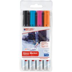 Edding 95 Pack de 4 Rotuladores de Tiza Liquida - Punta Redonda - Trazo 1.5-3mm - Colores Negro, Naranja, Rosa y Azul