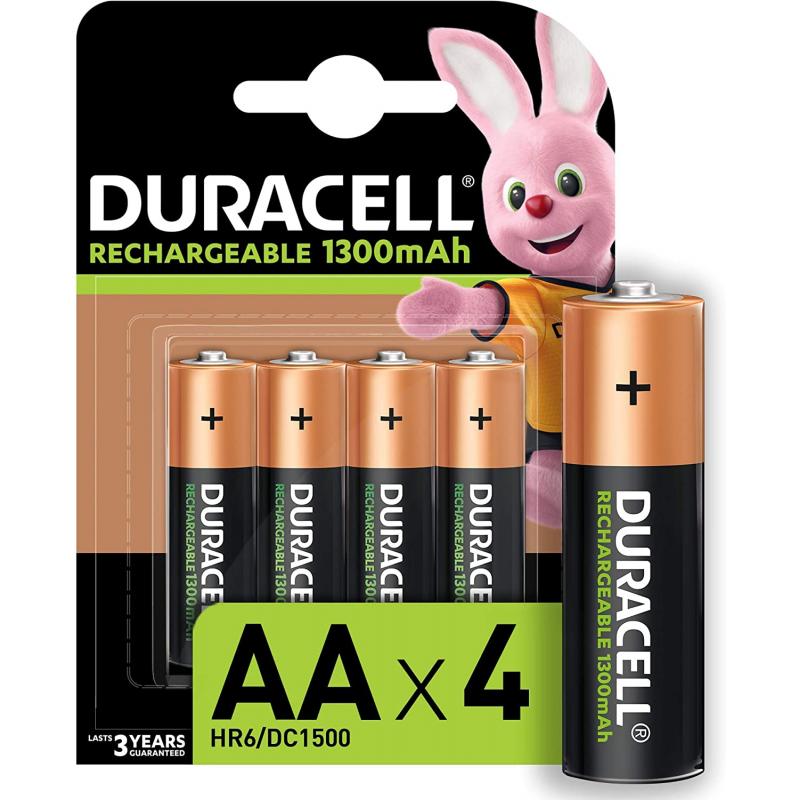 Duracell Pilas Recargables NiHM AA LR6 1.2V 1300mAh - Precargadas - 4 Unidades