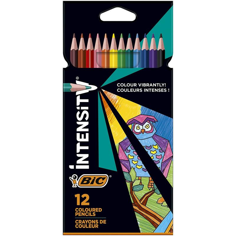 Bic Intensity Color Up Caja de 12 Lapices Triangulares de Colores Surtidos - Fabricados en Resina - Mina Ultraresistente de 3.20