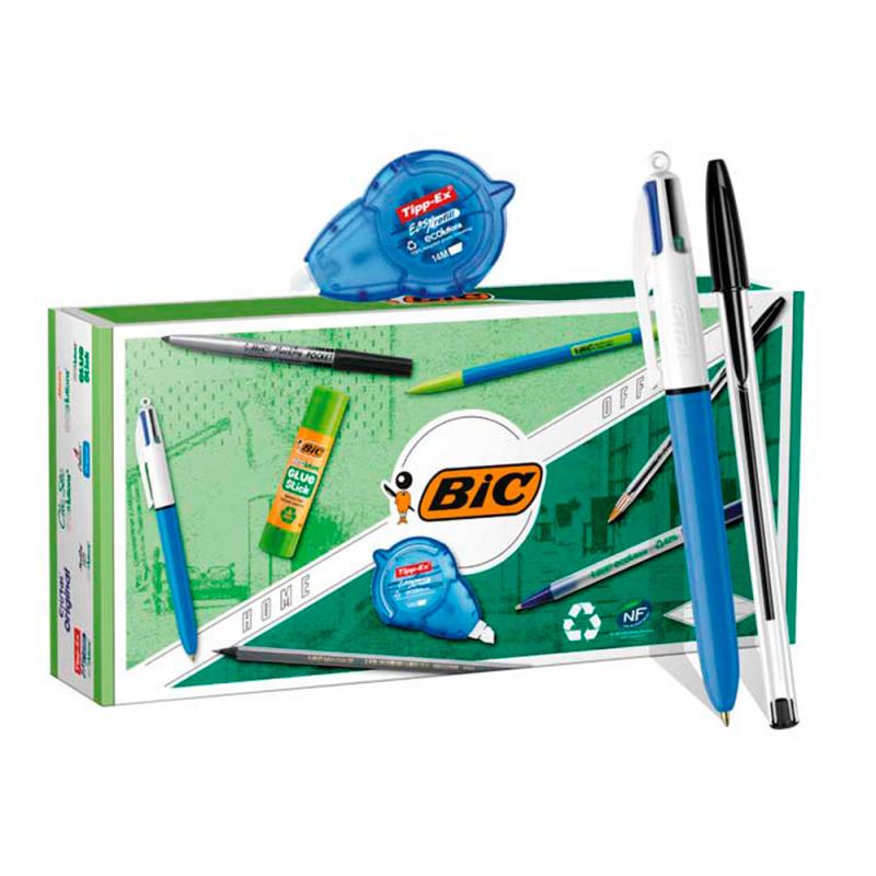 Bic Office ECOlutions Pack de Oficina 9 Piezas - Boligrafos + Portaminas + Lapiz + Rotulador + Pegamento Barra y Cinta Corrector