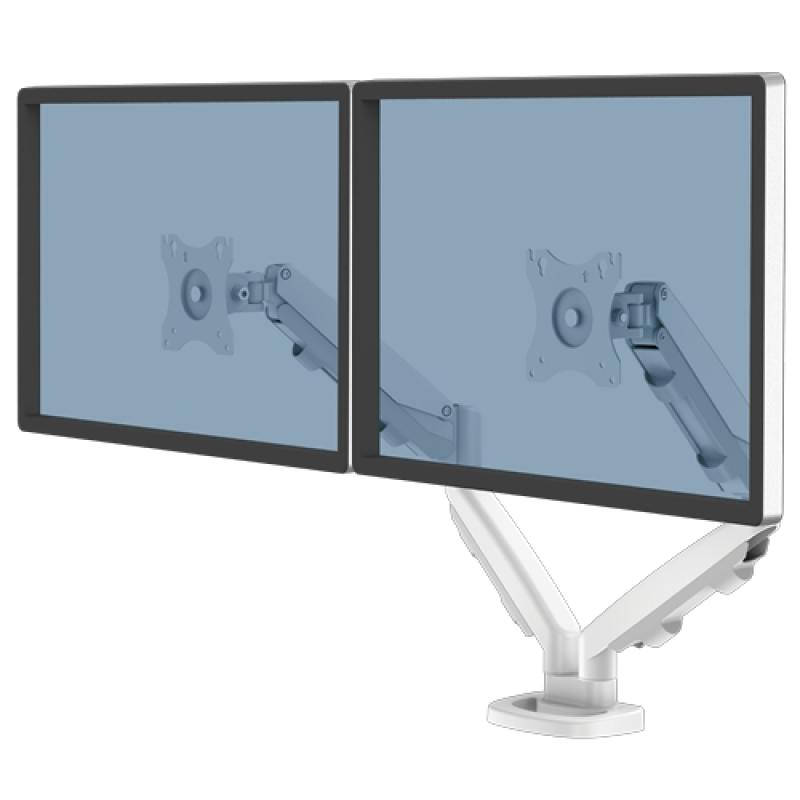 Fellowes Eppa Brazo para Monitor Doble - Hasta 39" y 8kg - Ajustable con Muelle de Gas - Color Blanco