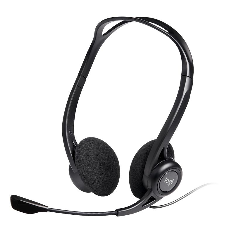 Logitech 960 Auriculares con Microfono USB - Microfono Plegable y Flexible - Controles en Cable - Cable de 2.40m - Color Negro