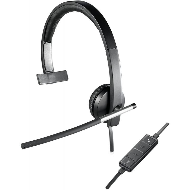 Logitech H650E Auriculares Mono con Microfono USB - Microfono Plegable - Almohadilla Acolchada - Controles en Cable - Color Negr