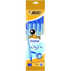 Bic Cristal Soft Pack de 4 Boligrafos de Bola - Punta Media de 1.2mm - Trazo 0.45mm - Escritura mas Fluida - Color Azul