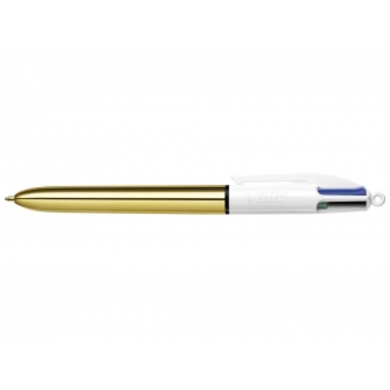 Bic 4 Colours Shine Boligrafo de Bola Retractil - Punta de 1mm - Trazo de 0.4mm - Tinta con Base de Aceite - Cuerpo Oro/Blanco -