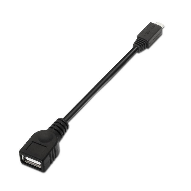 Aisens Cable USB 2.0 OTG - Tipo Micro B Macho-A Hembra - 15cm - Color Negro