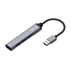 Aisens Hub USB 3.0 Aluminio - Tipo A Macho a 4xTipo A Hembra - 10cm - Color Gris