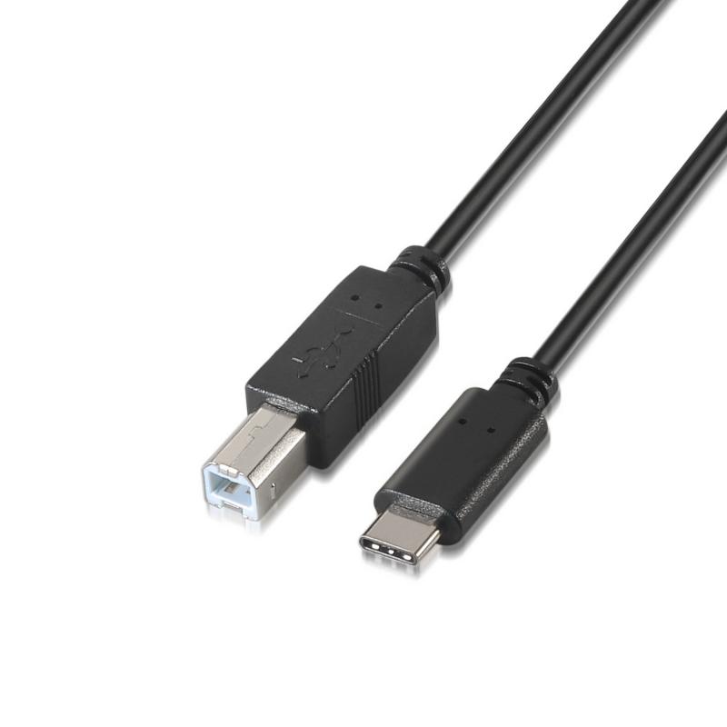 Aisens Cable USB 2.0 Impresora 3A - Tipo USB-C Macho a B Macho - 1.0m - Color Negro