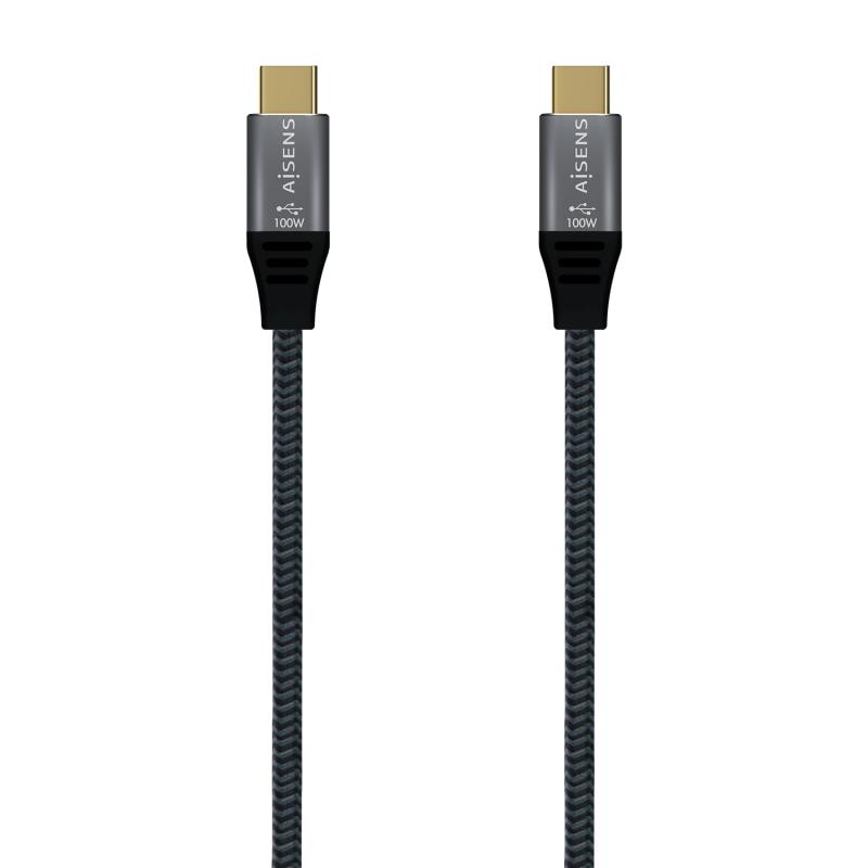 Aisens Cable USB 2.0 Aluminio 5A 100W E-MARK - USB-C/M-USB-C/M - 1.0M - Color Gris