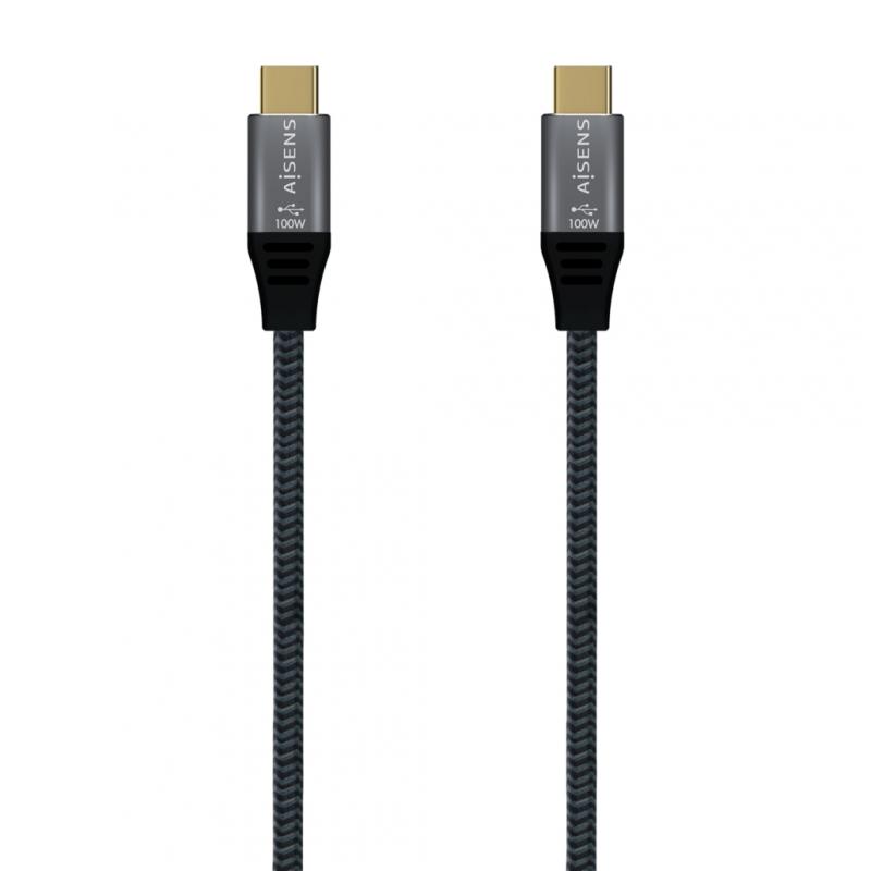 Aisens Cable USB 3.2 Gen2x2 Aluminio 20Gbps 8K@30Hz 5A 100W E-Mark, Tipo USB-C/M-USB-C/M - 0.6m - Color Gris