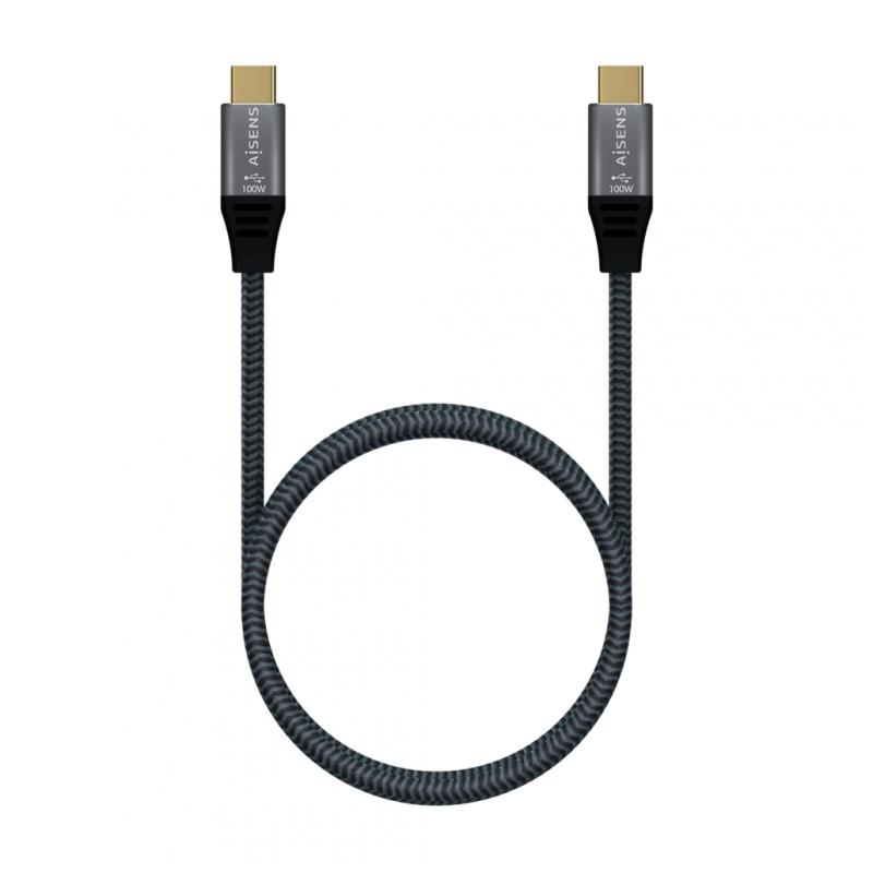 Aisens Cable USB 3.2 Gen2x2 Aluminio 20Gbps 8K@30Hz 5A 100W E-Mark, Tipo USB-C/M-USB-C/M - 1.0m - Color Gris