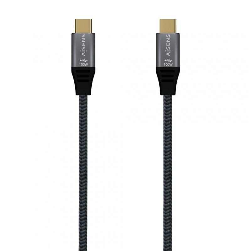 Aisens Cable USB 3.2 Gen2x2 Aluminio 20Gbps 8K@30Hz 5A 100W E-Mark, Tipo USB-C/M-USB-C/M - 1.5m - Color Gris